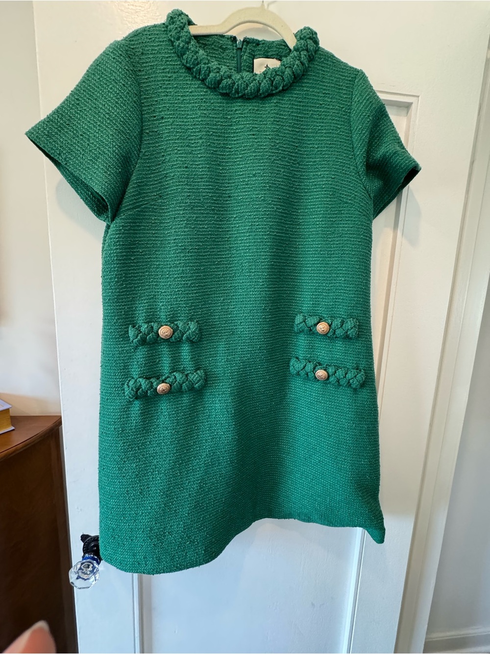 Tuckernuck Emerald Green Tweed Jacky Braided-Trim Knit Shift Dress